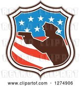 Vector Clip Art of Retro Silhouetted Male Police Officer Aiming a Firearm in an American Flag Circle by Patrimonio