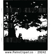 Vector Clip Art of Retro Silhouetted Man Under a Tree by Prawny Vintage