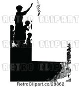 Vector Clip Art of Retro Silhouetted People on a Cliff Page Border by Prawny Vintage