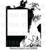 Vector Clip Art of Retro Silhouetted Person Hanging off of a Cliff Page Border by Prawny Vintage