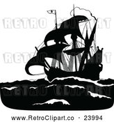 Vector Clip Art of Retro Silhouetted Pirate Ship by Prawny Vintage