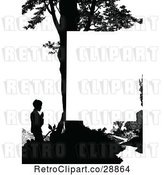Vector Clip Art of Retro Silhouetted Praying Boy Page Border by Prawny Vintage