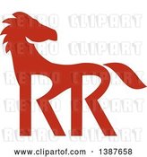 Vector Clip Art of Retro Silhouetted Red Horse with Double RR Legs by Patrimonio