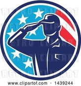 Vector Clip Art of Retro Silhouetted Saluting American Soldier in a Flag Circle by Patrimonio