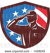 Vector Clip Art of Retro Silhouetted Saluting American Soldier in a Flag Shield by Patrimonio