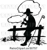 Vector Clip Art of Retro Silhouetted Shepherd Playing a Flute by Prawny Vintage