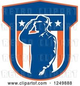 Vector Clip Art of Retro Silhouetted Soldier Saluting in a Shield by Patrimonio