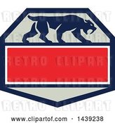 Vector Clip Art of Retro Silhouetted Walking Saber Tooth Tiger Cat in a Hexagon with Text Space by Patrimonio