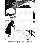 Vector Clip Art of Retro Silhouetted Winter Guy and Cane Page Border by Prawny Vintage