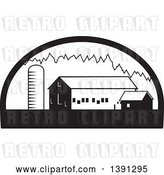 Vector Clip Art of Retro Silo, Barn and Shed in a Half Circle by Patrimonio