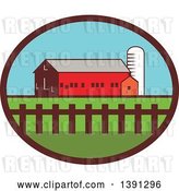 Vector Clip Art of Retro Silo, Barn and Shed in an Oval by Patrimonio