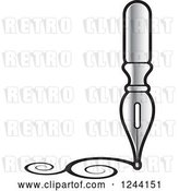Vector Clip Art of Retro Silver Fountain Pen Nib Drawing Swirls by Lal Perera