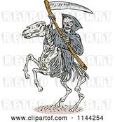 Vector Clip Art of Retro Skeleton Grim Reaper with a Scythe on a Horse by Patrimonio