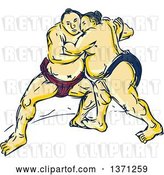 Vector Clip Art of Retro Sketch of Sumo Wrestlers in a Match by Patrimonio