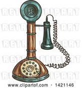 Vector Clip Art of Retro Sketched and Color Filled Candlestick Telephone by Vector Tradition SM