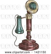 Vector Clip Art of Retro Sketched and Color Filled Candlestick Telephone by Vector Tradition SM
