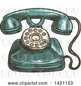 Vector Clip Art of Retro Sketched and Color Filled Telephone by Vector Tradition SM