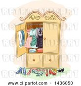 Vector Clip Art of Retro Sketched Antique Wardrobe Cabinet with Clothing and Shoes by BNP Design Studio