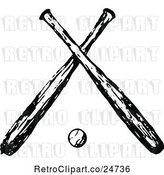 Vector Clip Art of Retro Sketched Baseball and Crossed Bats by Prawny Vintage
