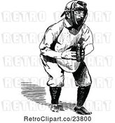 Vector Clip Art of Retro Sketched Baseball Player Catcher by Prawny Vintage
