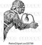 Vector Clip Art of Retro Sketched Baseball Player Catcher with Reach Text on His Arm by Prawny Vintage