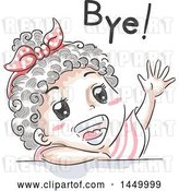 Vector Clip Art of Retro Sketched Black Girl Waving and Saying Bye by BNP Design Studio