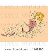 Vector Clip Art of Retro Sketched Blond Pinup Lady Posing in Lingerie by BNP Design Studio