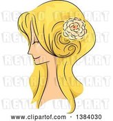 Vector Clip Art of Retro Sketched Blond White Lady in Profile, with Her Hair in a Long 50s Style by BNP Design Studio