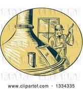 Vector Clip Art of Retro Sketched Brewmaster Stirring Beer in a Kettle by Patrimonio