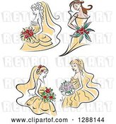 Vector Clip Art of Retro Sketched Brided with Flowers and Yellow Dresses by Vector Tradition SM