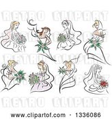 Vector Clip Art of Retro Sketched Brids in Pink and White Dresses by Vector Tradition SM