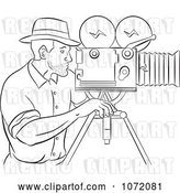 Vector Clip Art of Retro Sketched Camera Guy at Work by Patrimonio