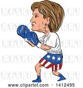 Vector Clip Art of Retro Sketched Caricature of Hillary Clinton Boxing by Patrimonio