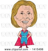 Vector Clip Art of Retro Sketched Caricature of Hillary Clinton in a Super Hero, Wrestler or Luchero Cape by Patrimonio