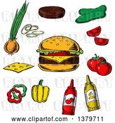 Vector Clip Art of Retro Sketched Cheeseburger and Ingredients by Vector Tradition SM