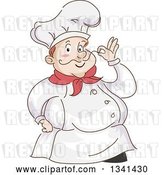 Vector Clip Art of Retro Sketched Chubby White Male Chef Touching the Tip of His Mustache by BNP Design Studio