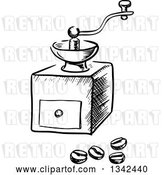 Vector Clip Art of Retro Sketched Coffee Grinder and Beans by Vector Tradition SM