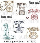 Vector Clip Art of Retro Sketched Colorful Telephones by Vector Tradition SM