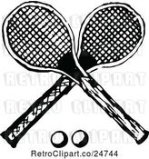 Vector Clip Art of Retro Sketched Crossed Tennis Racket and Ball Design by Prawny Vintage