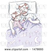 Vector Clip Art of Retro Sketched Dad and Son Sleeping by BNP Design Studio