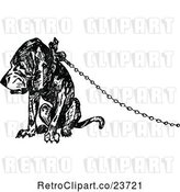 Vector Clip Art of Retro Sketched Dog Attached to a Chain by Prawny Vintage