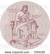 Vector Clip Art of Retro Sketched Evangelist, Prophet or Saint Writing on a Paper Scroll with Manuscript Cypher Text Code in a Circle by Patrimonio