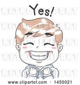 Vector Clip Art of Retro Sketched Excited White Boy Grinning, Cheering and Saying Yes by BNP Design Studio