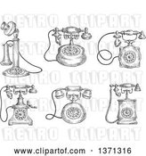 Vector Clip Art of Retro Sketched Grayscale Telephones by Vector Tradition SM