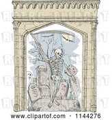 Vector Clip Art of Retro Sketched Grim Reaper in a Cemetery with an Arch Frame by Patrimonio