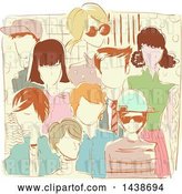 Vector Clip Art of Retro Sketched Group of People by BNP Design Studio