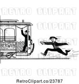 Vector Clip Art of Retro Sketched Guy Chasing a Train by Prawny Vintage
