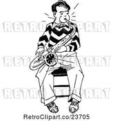 Vector Clip Art of Retro Sketched Guy Playing a Saxophone by Prawny Vintage