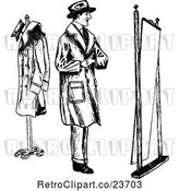 Vector Clip Art of Retro Sketched Guy Trying on a Coat by Prawny Vintage