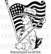 Vector Clip Art of Retro Sketched Guy with a Garden Hoe and American Flag by Prawny Vintage